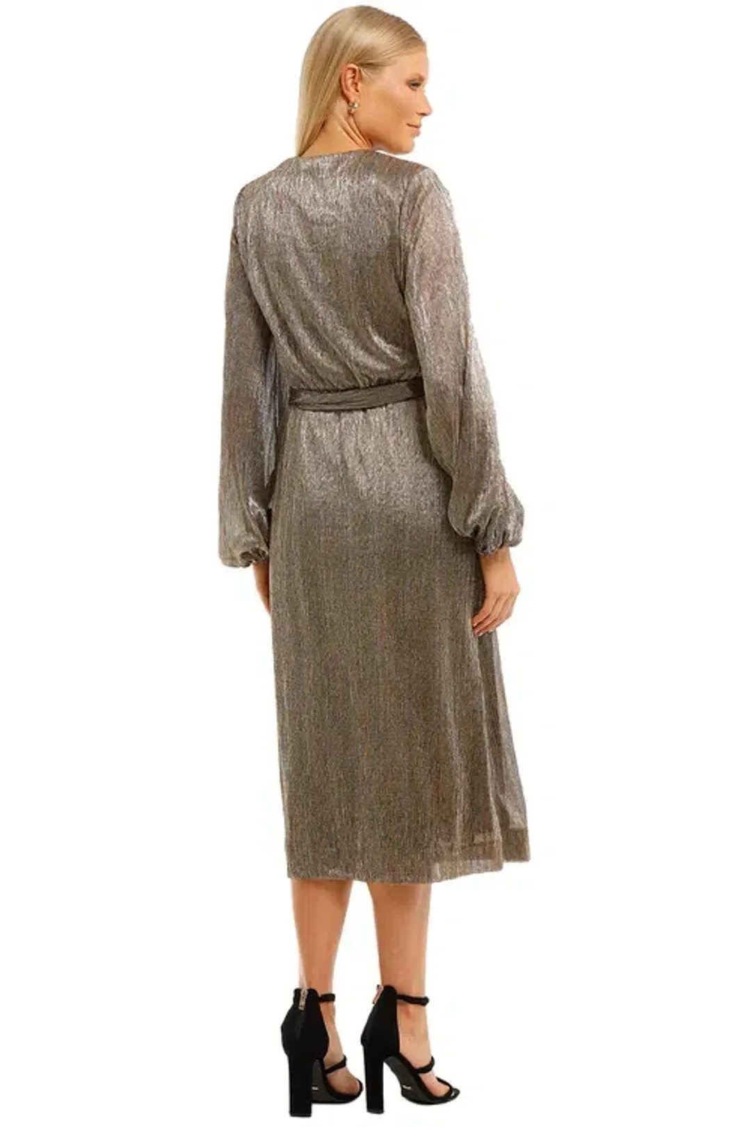Rebecca Vallance Rivero LS Midi Dress Gold Gold Size 8 for rent on The Volte - main image