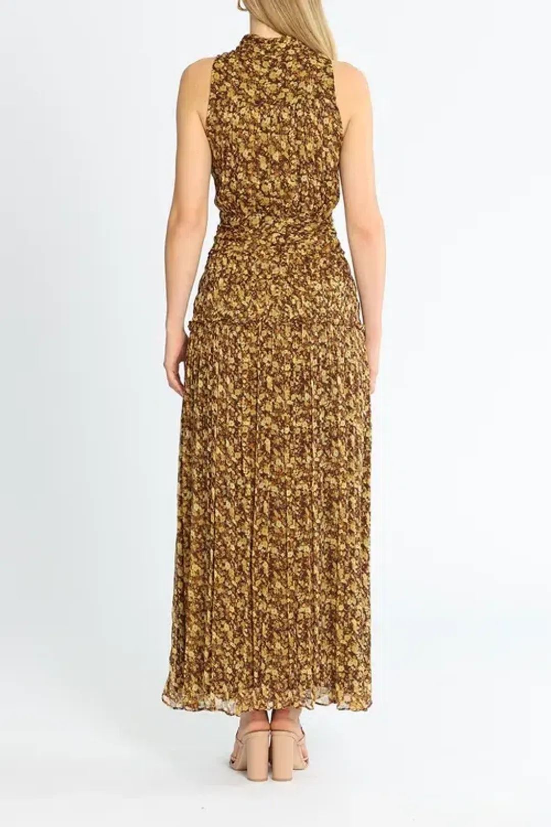 Shona Joy Carmela Sleeveless Midi Dress Khaki Print Size 8 for rent on The Volte - main image