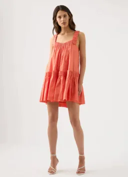 Aje Cecilia Smock Mini Dress in Coral Peach Size AU 14 for rent on The Volte - image 1