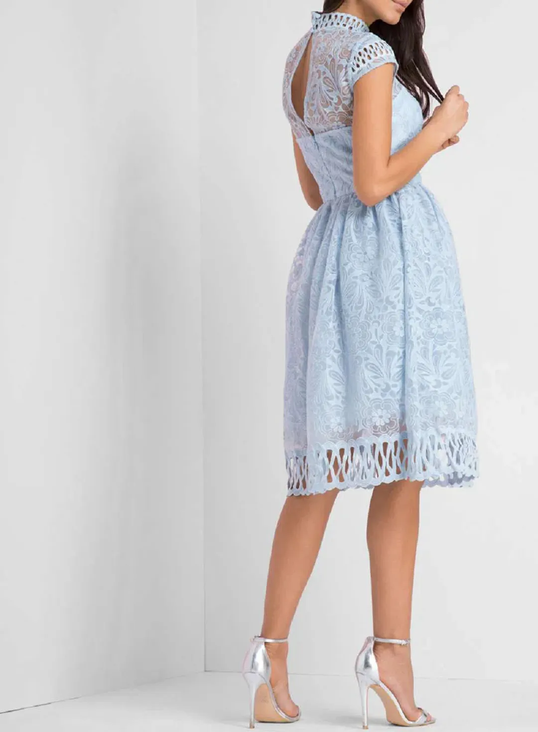 Chi Chi London Lace Skater Dress Blue Size 6 for rent on The Volte - main image