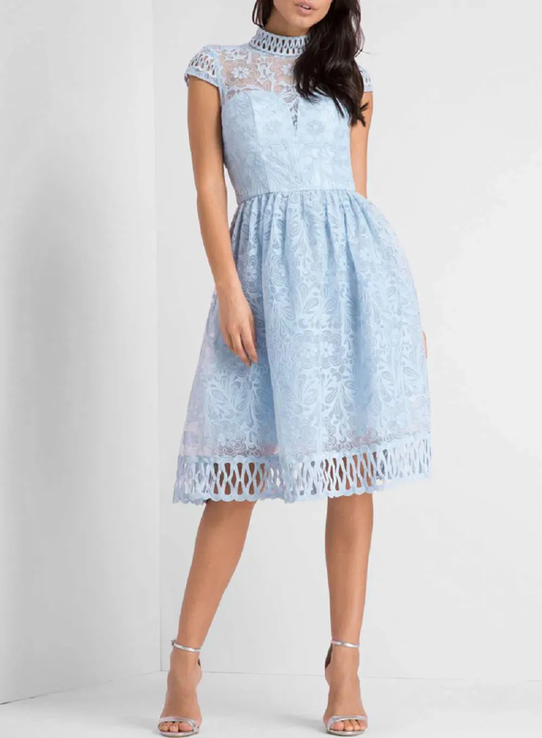 Chi Chi London Lace Skater Dress Blue Size 6 for rent on The Volte - main image