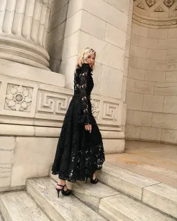Leo Lin Aliyah Lace Butterfly Sleeve Midi Dress Black Size 8  for rent on The Volte - image 2