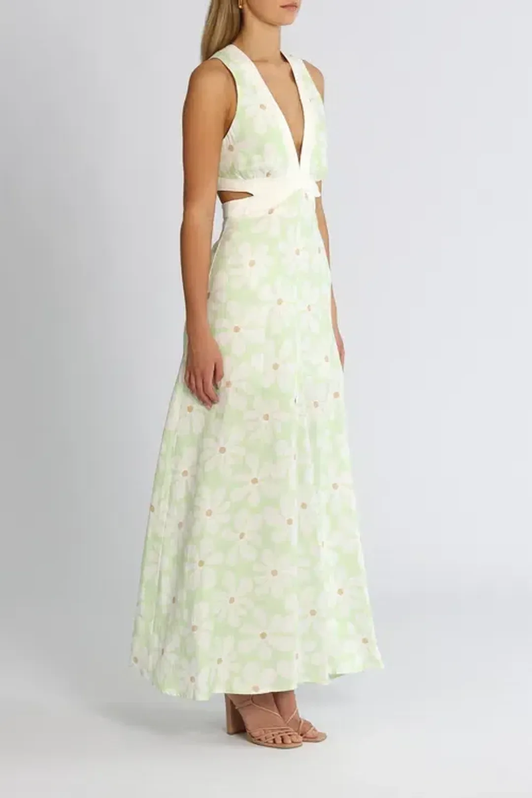 By Johnny Fleur Tie Back Midi Dress Green Floral Size 12 for rent on The Volte - main image
