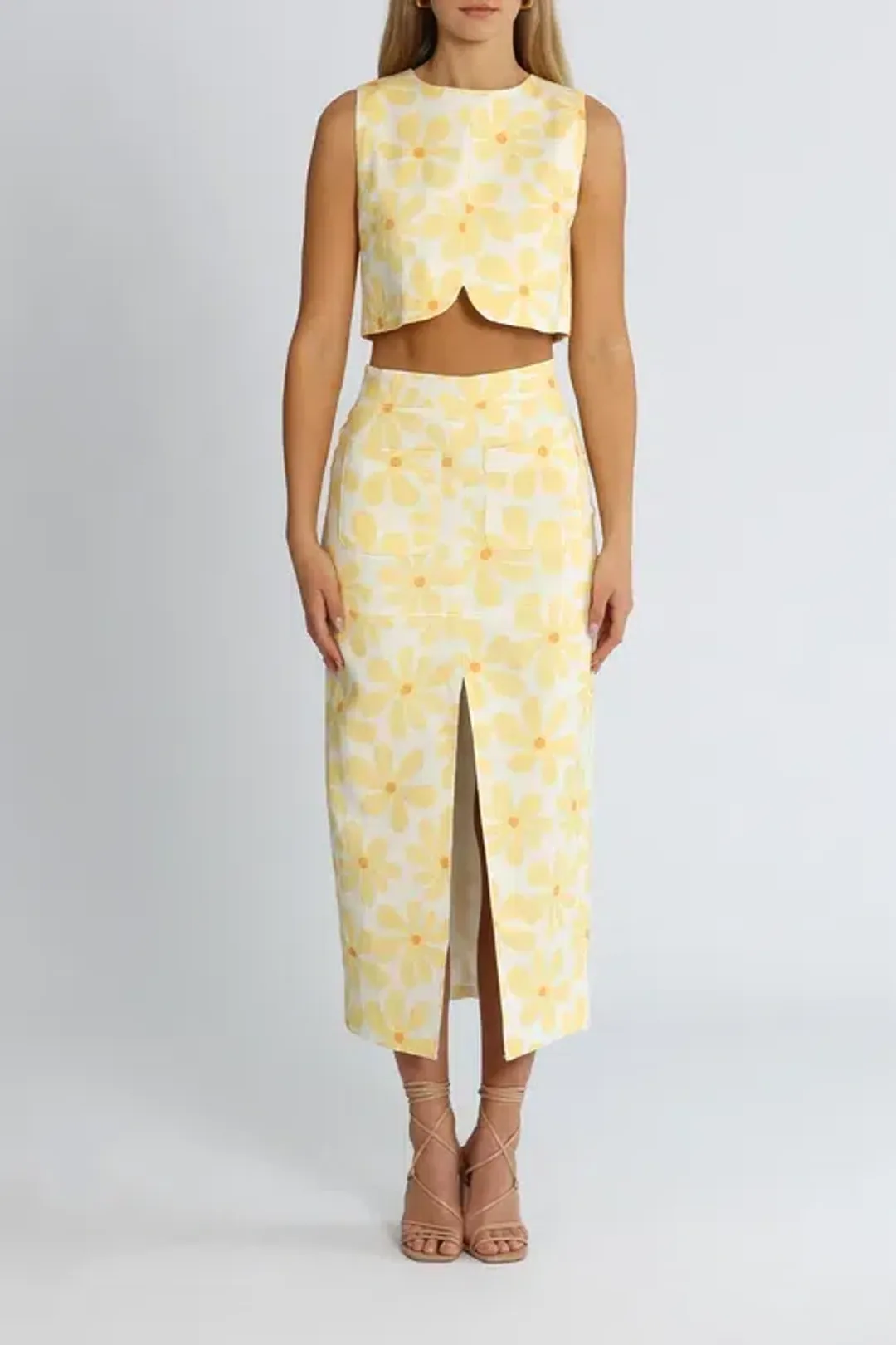 By Johnny Callie Sun Crop and Skirt Set Floral Yellow Size 14 for rent on The Volte - main image
