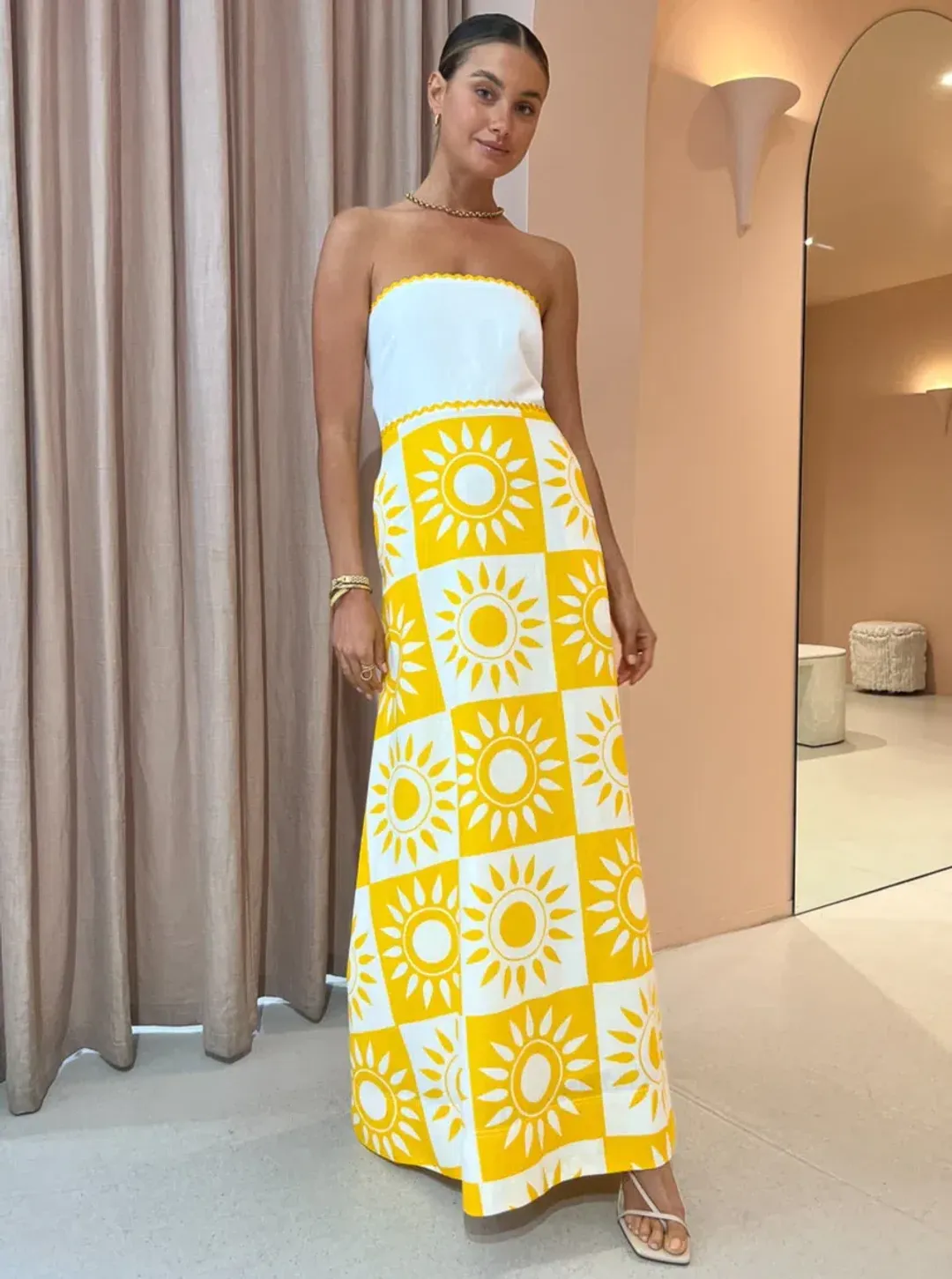 By Nicola Wavy Strapless Maxi Dress Multi Size AU 12 for rent on The Volte - main image