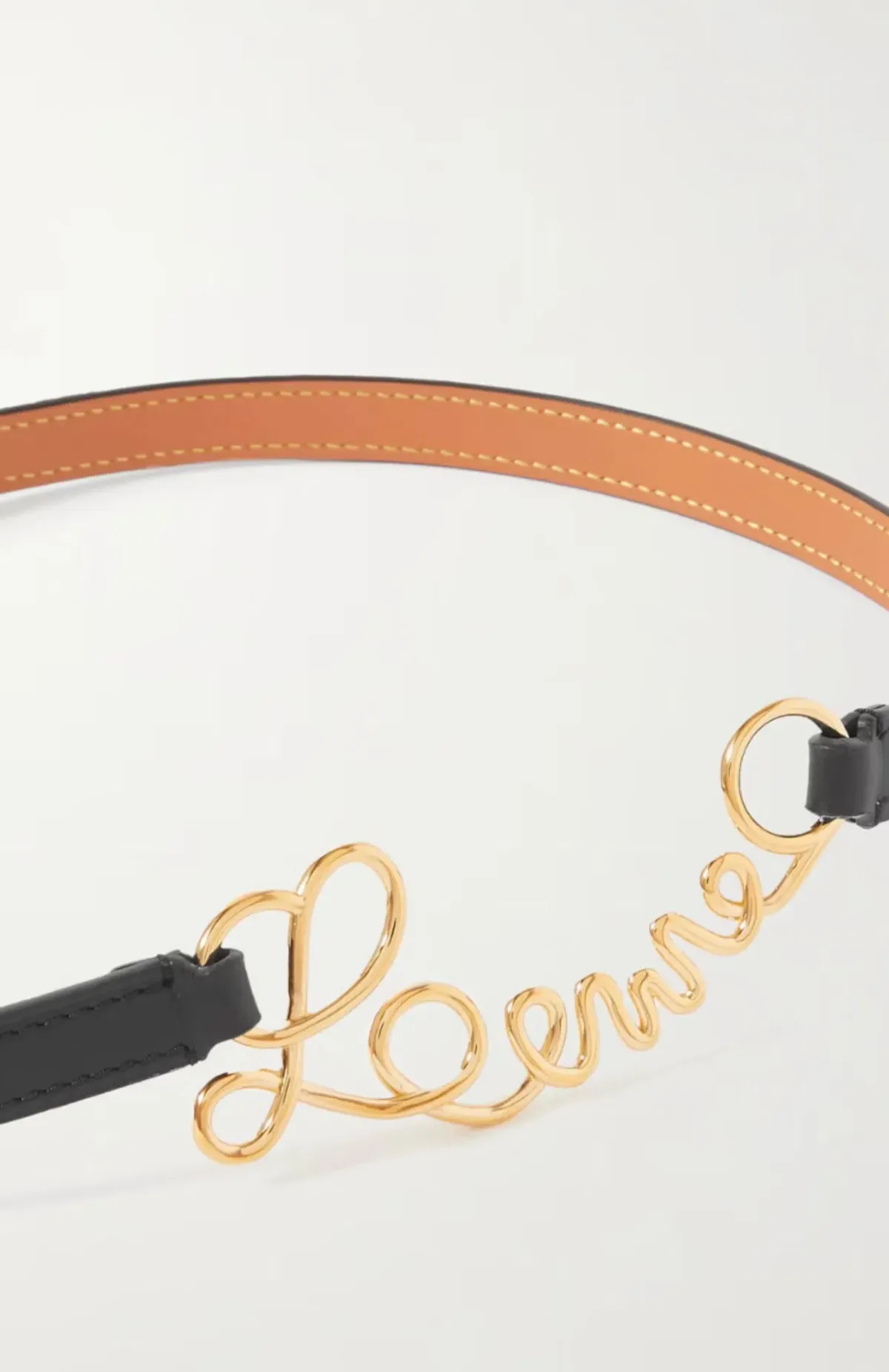 Loewe Word Leather Logo Belt Black and Gold Size 6 for rent on The Volte - main image
