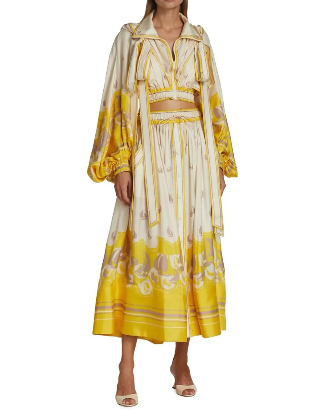 Zimmermann High Tide Cropped Jacket & Skirt Set Yellow Sailboats  Size 0/Au 8 for rent on The Volte - main image