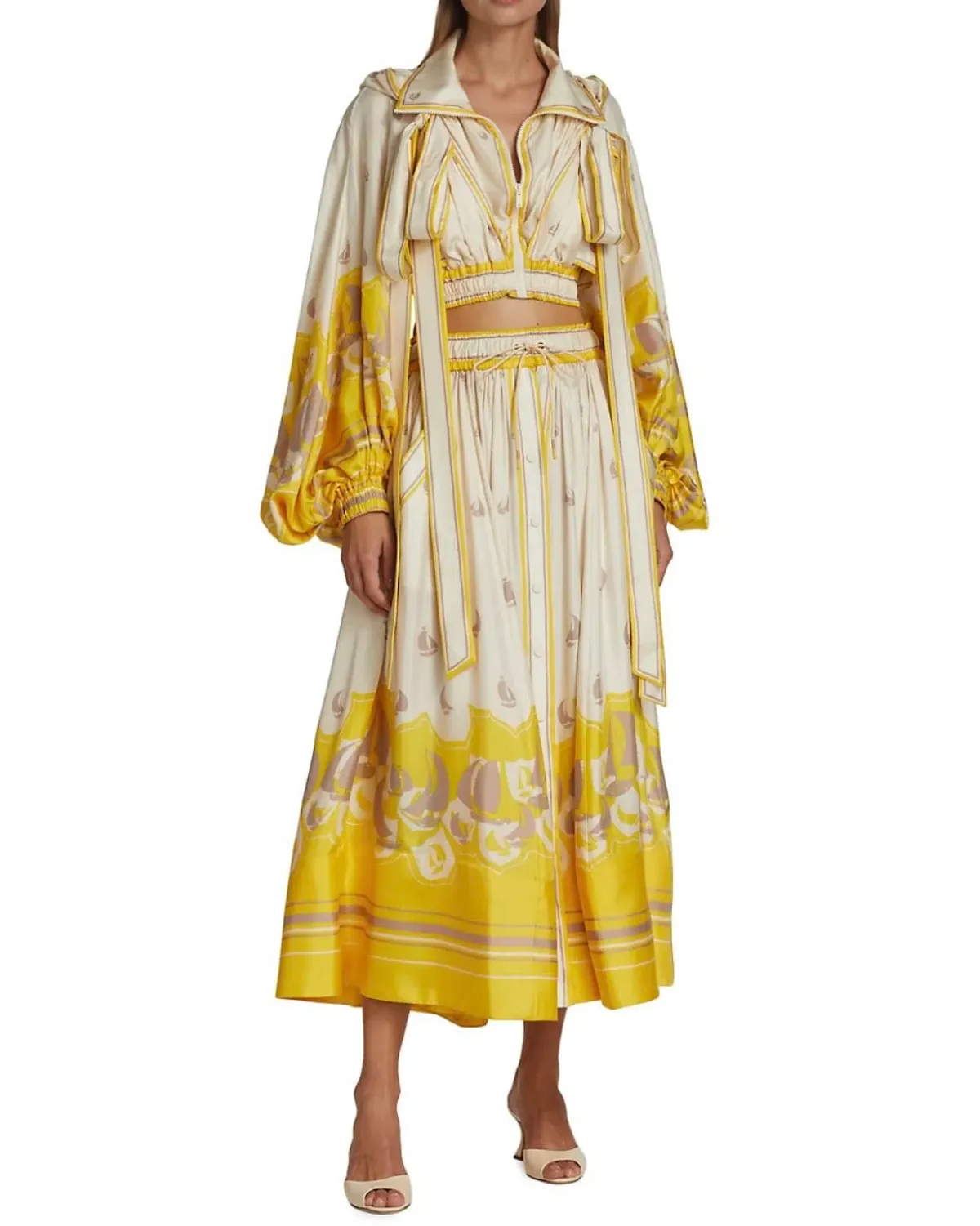 Zimmermann High Tide Cropped Jacket & Skirt Set Yellow Sailboats  Size 0/Au 8 for rent on The Volte - main image