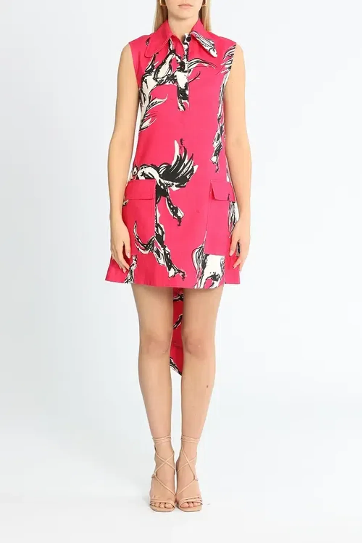 Leo Lin Wild Horses Mini Dress Deep Pink Print Size 10 for rent on The Volte - main image