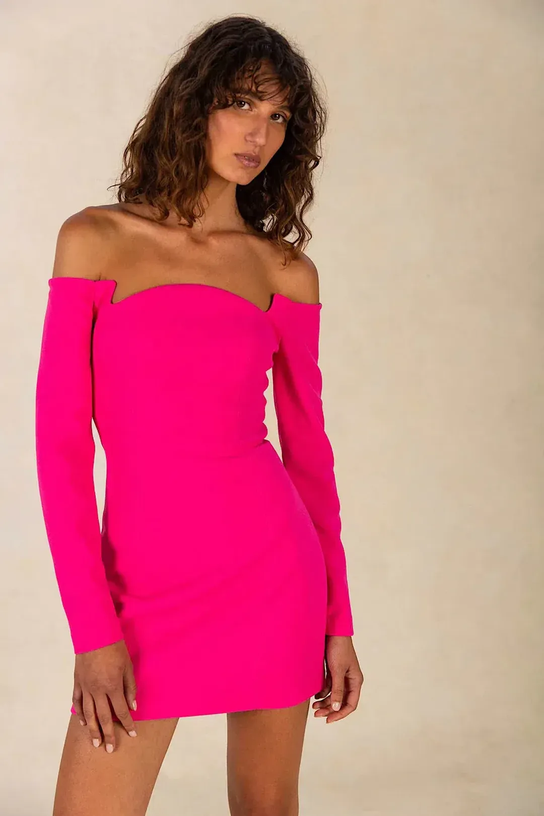 Misha Barbie Bonita Bonded Crepe Mini Dress Hot Pink Size 6 for rent on The Volte - main image