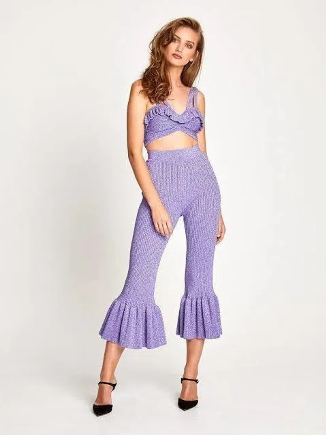 Alice Alice McCall Love Letters Crop Top and Flared Pants Set Purple Sparkle Metallic Size 8  for rent on The Volte - main image