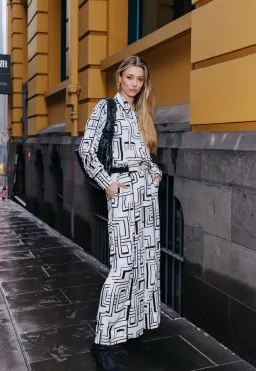 Aje Vortex Belted Shirt and Split Leg Pant Set Print Size 8 Top Size 10 Pants for rent on The Volte - image 3
