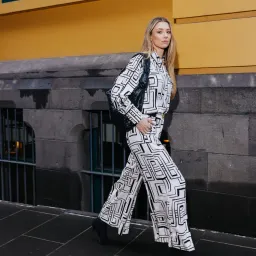 Aje Vortex Belted Shirt and Split Leg Pant Set Print Size 8 Top Size 14 Pants for rent on The Volte - image 2