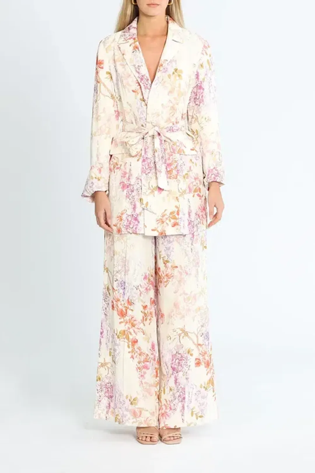 Ministry of Style Joyful Blooms Blazer and Pant Set Multi Floral White Size 16 for rent on The Volte - main image