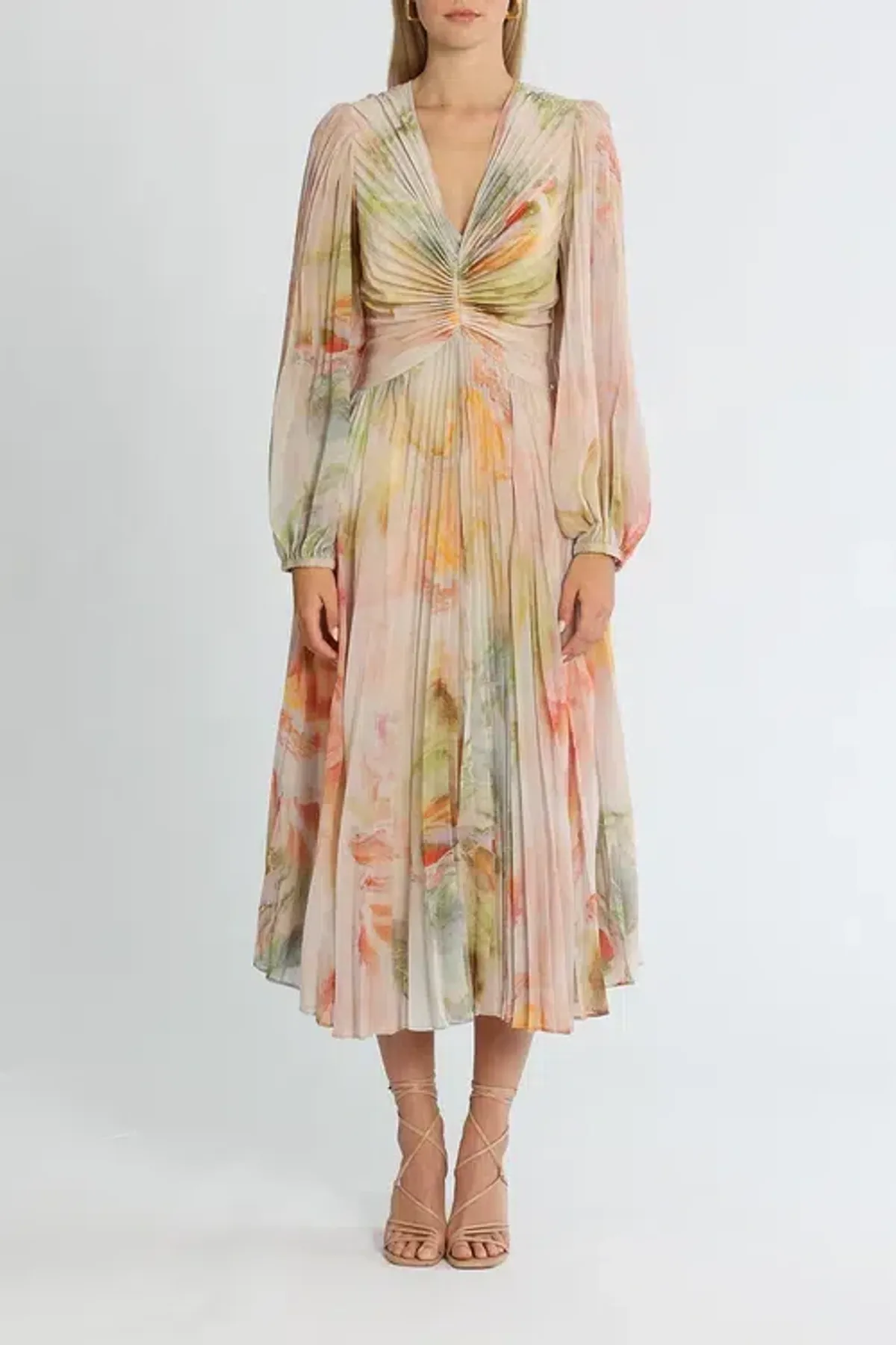 Ministry of Style Sunrise Midi Dress Blush Multi Print Size 14 for rent on The Volte - main image