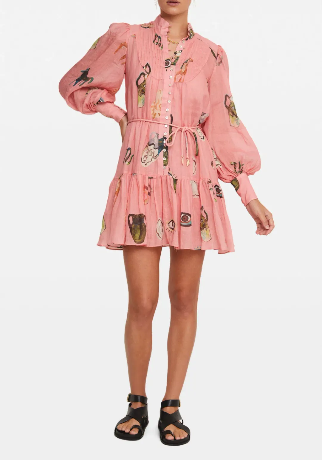 Alemais Cleo Smock Mini Dress Pink/Print Size 10 for rent on The Volte - main image