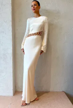 Shona Joy Arienzo Asymmetrical Lace Up Maxi Dress Cream Size 10  for rent on The Volte - image 3