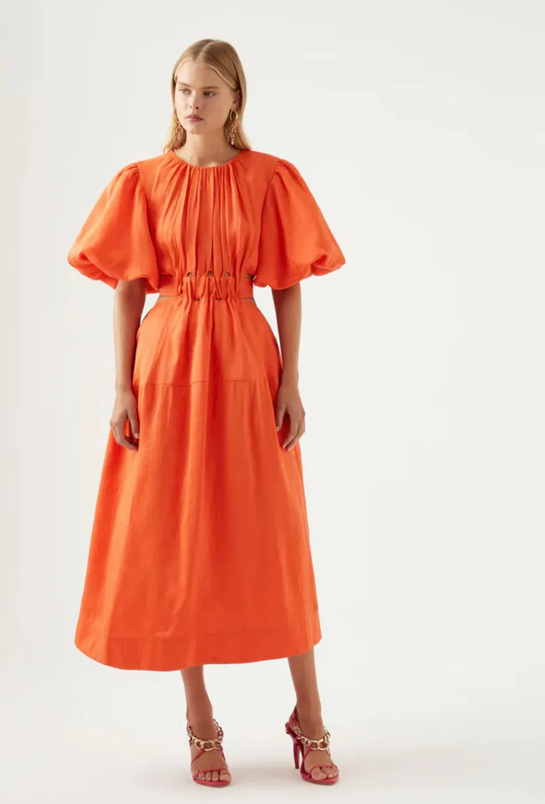 Aje Mimosa Midi Dress Orange Size AU 10 for rent on The Volte - main image