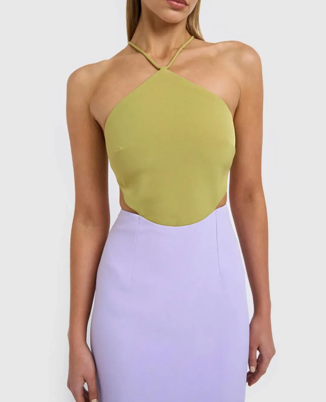 By Johnny The Fresco Halter Maxi Dress Lilac/Green Size 12 for rent on The Volte - main image