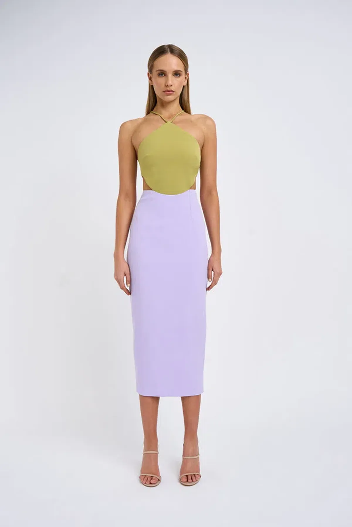 By Johnny The Fresco Halter Maxi Dress Lilac/Green Size 12 for rent on The Volte - main image