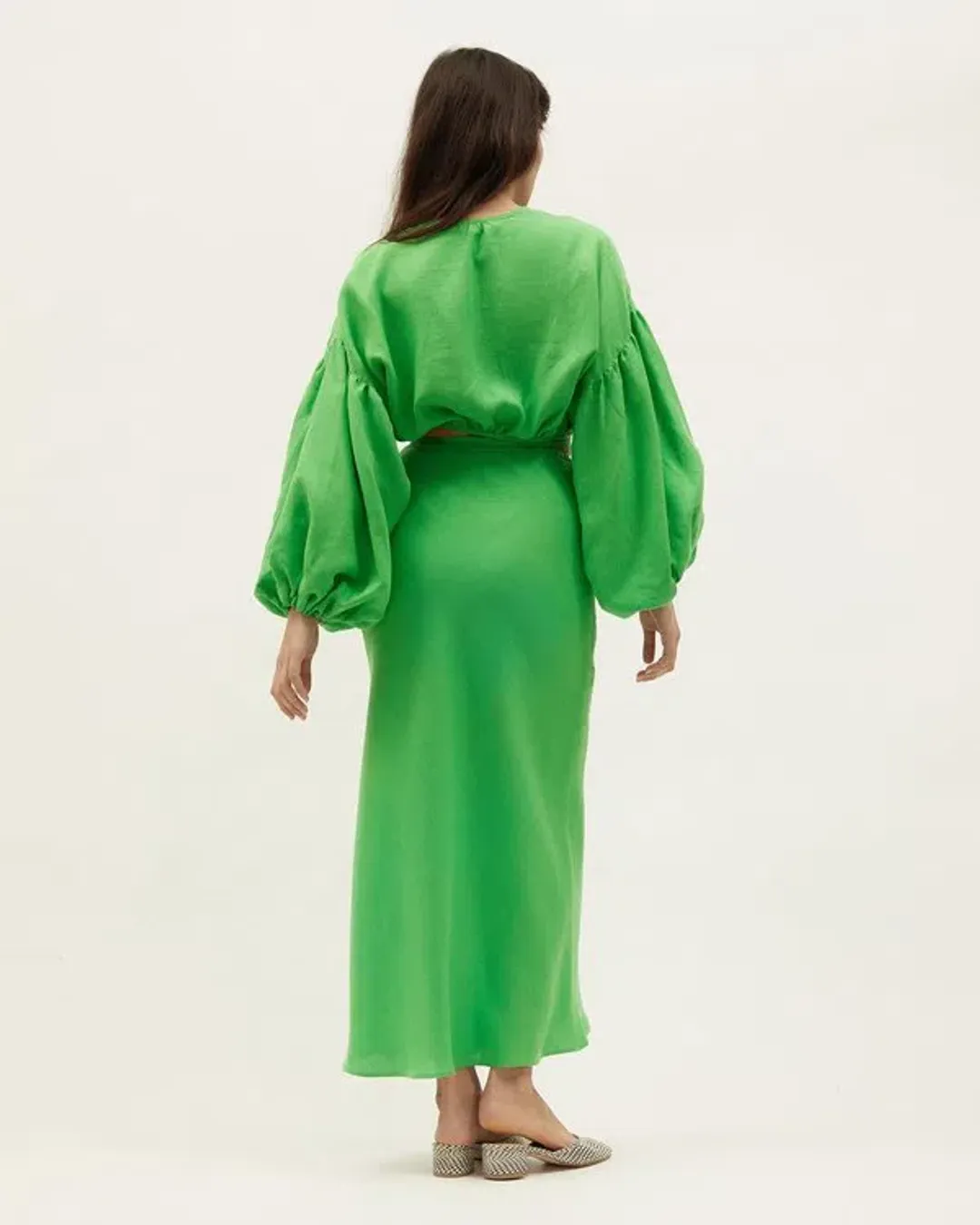 Dominique Healy Parakeet Wrap Top and Skirt Set Green Size 10 for rent on The Volte - main image