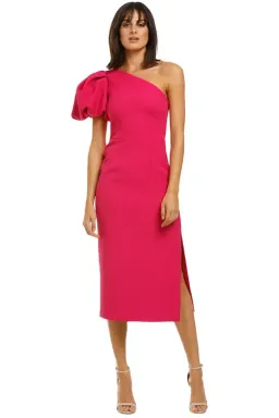 Rebecca Vallance Natalia One Sleeve Midi Dress Magenta Fuschia Pink Size 10 for rent on The Volte - image 1