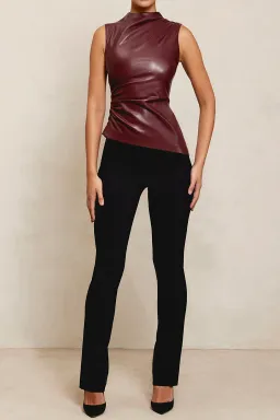 House of CB Allegra Wine Vegan Leather Asymmetric Top Red Size L / AU 12  for rent on The Volte - image 2
