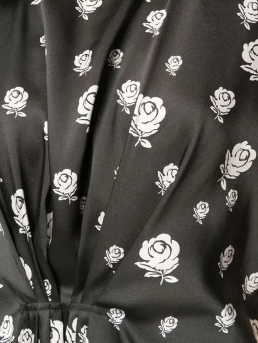 Kenzo Gathered Rose-Print Asymmetric Midi Dress Black/White Size 10 for rent on The Volte - main image