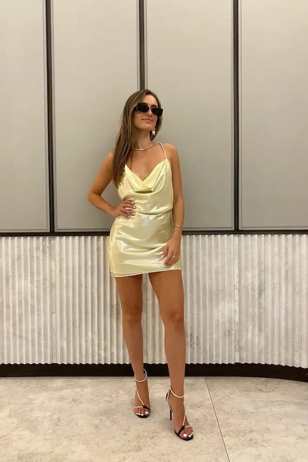 Michael Lo Sordo Nicole Drape Bias Mini Dress Gold Size 8 for rent on The Volte - main image