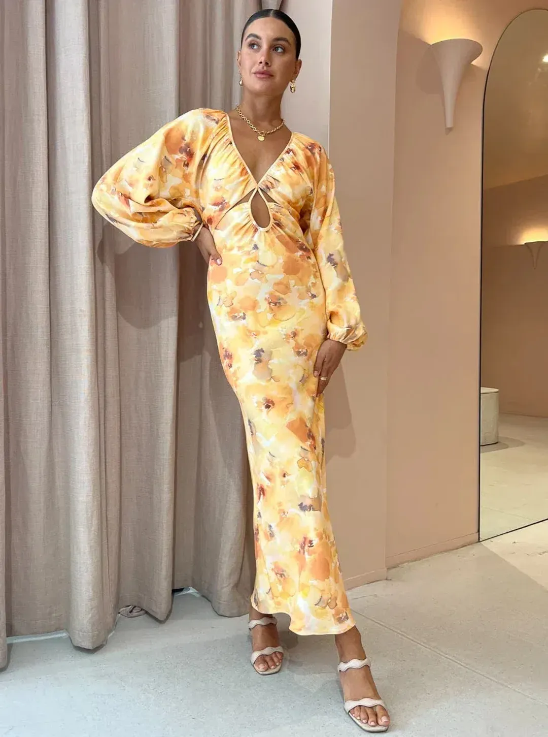 Significant Other Libby Long Sleeve Midi Dress Floral Size 8  for rent on The Volte - main image