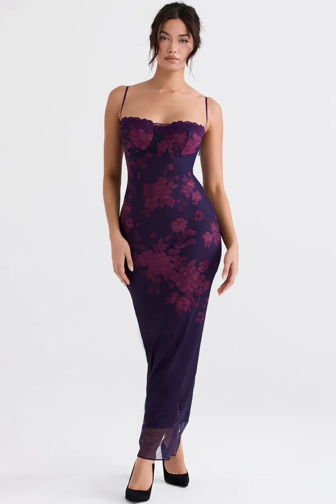 House Of CB Aiza Maxi Dress Grape Floral Size S / AU 8 for rent on The Volte - main image