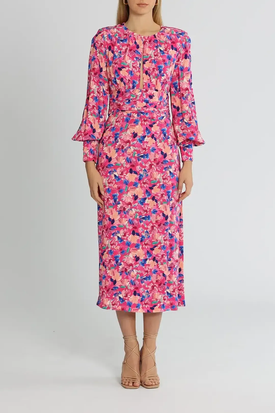 Rebecca Vallance Little Havana Midi Dress Pink Print Size AU 14 for rent on The Volte - main image