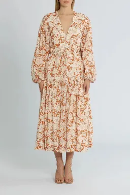 Shona Joy Flor Midi Dress Orange Print Size AU 10 for rent on The Volte - image 1
