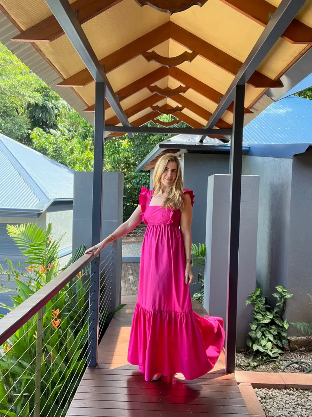Self-Portrait Ruffled Cotton Poplin Maxi Dress in Pink Size 12 for rent on The Volte - main image