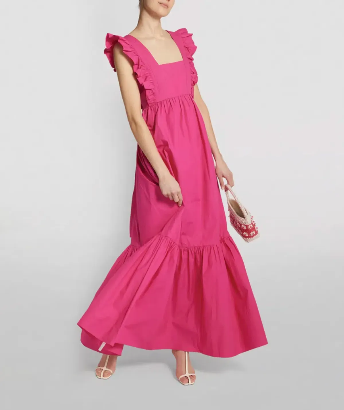Self-Portrait Ruffled Cotton Poplin Maxi Dress in Pink Size 12 for rent on The Volte - main image