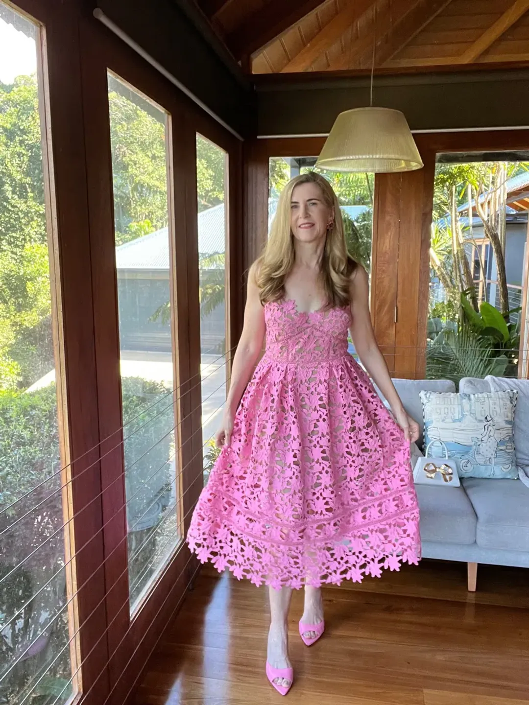 Self-Portrait Azalea Lace Midi Dress Pink Size AU 12 | The Volte