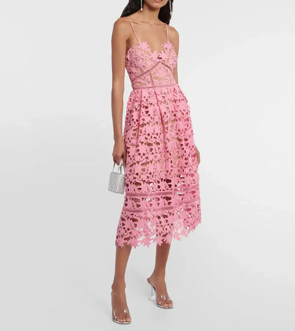 Self-Portrait Azalea Lace Midi Dress Pink Size AU 12 for rent on The Volte - main image