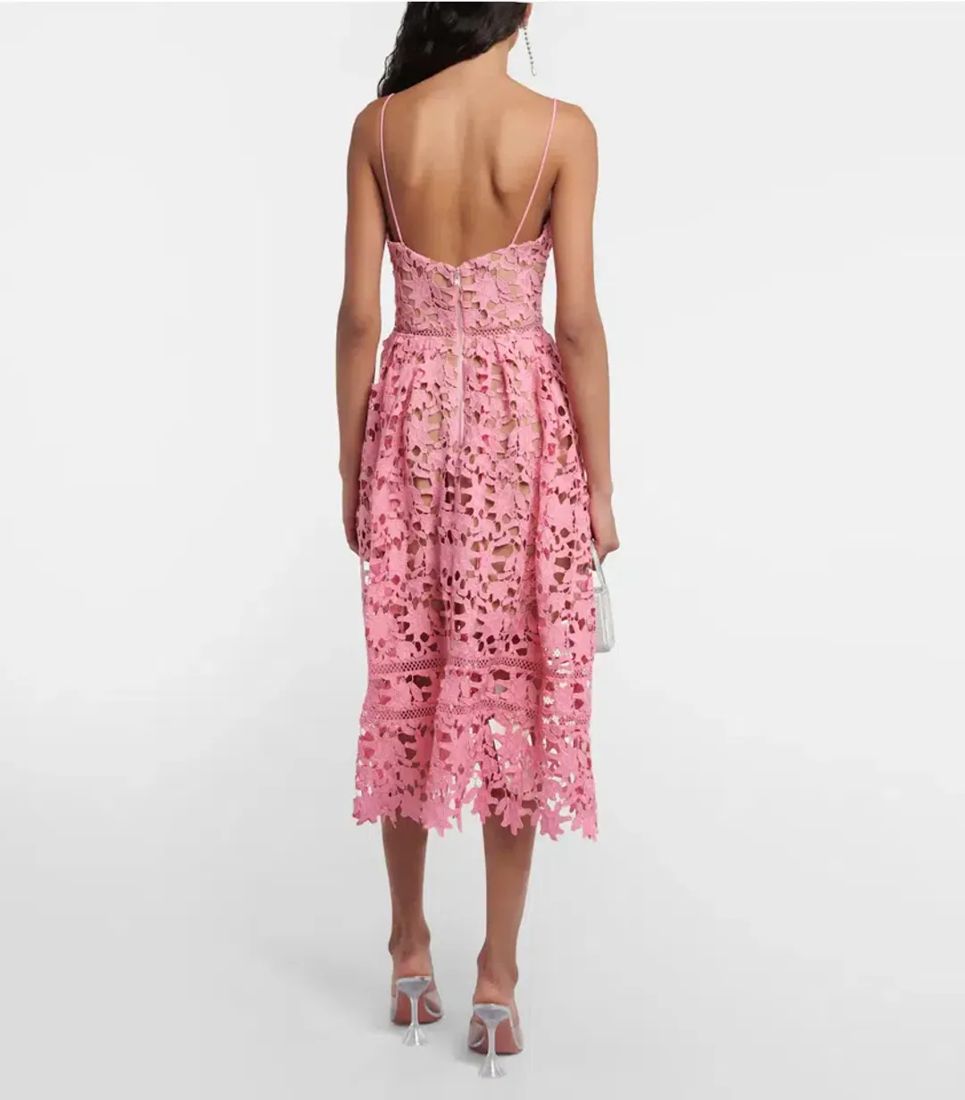 Self-Portrait Azalea Lace Midi Dress Pink Size AU 12 for rent on The Volte - main image