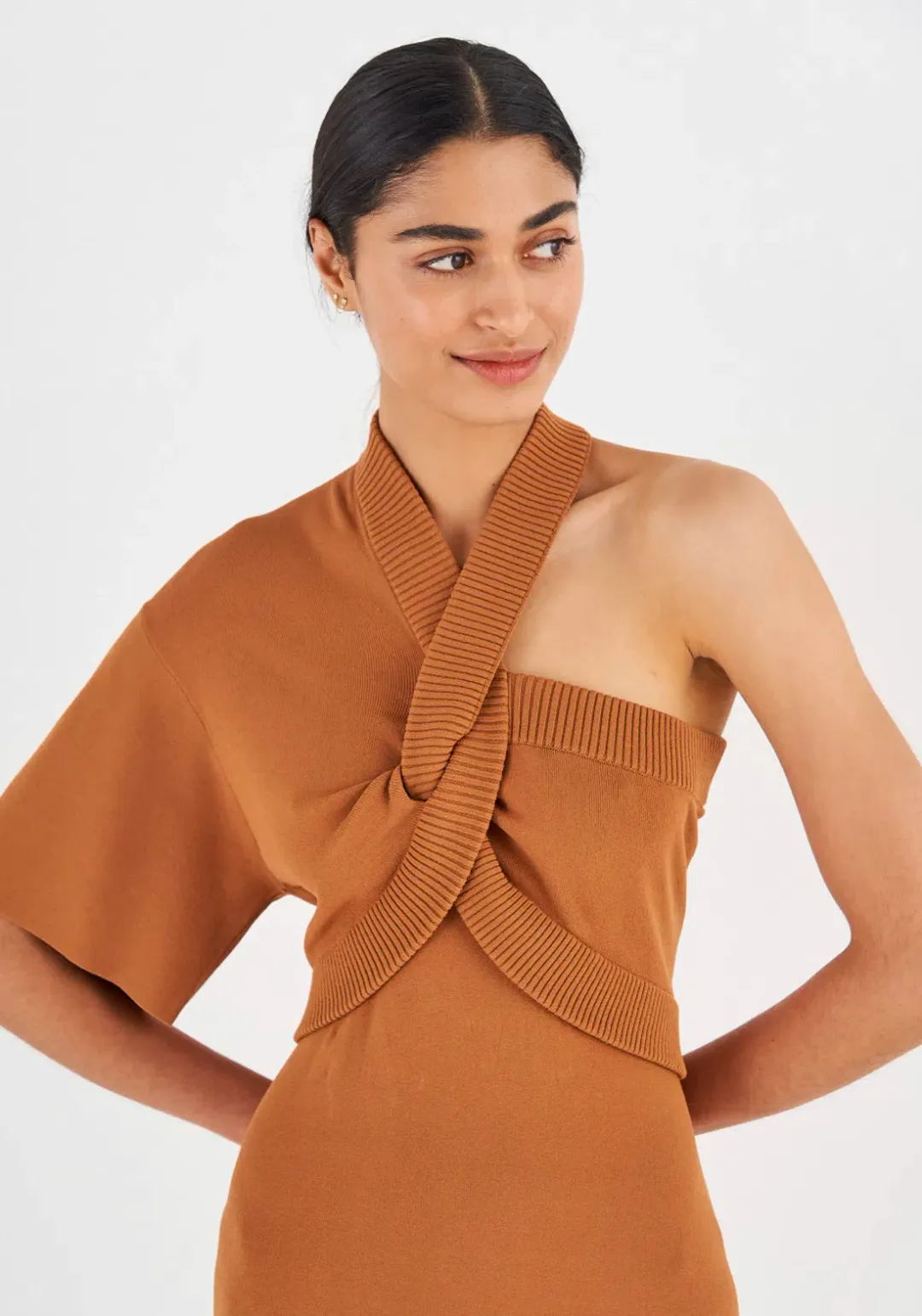Oroton Asymmetric Dress in Toffee Orange in Size M(AU 10-12) for rent on The Volte - main image