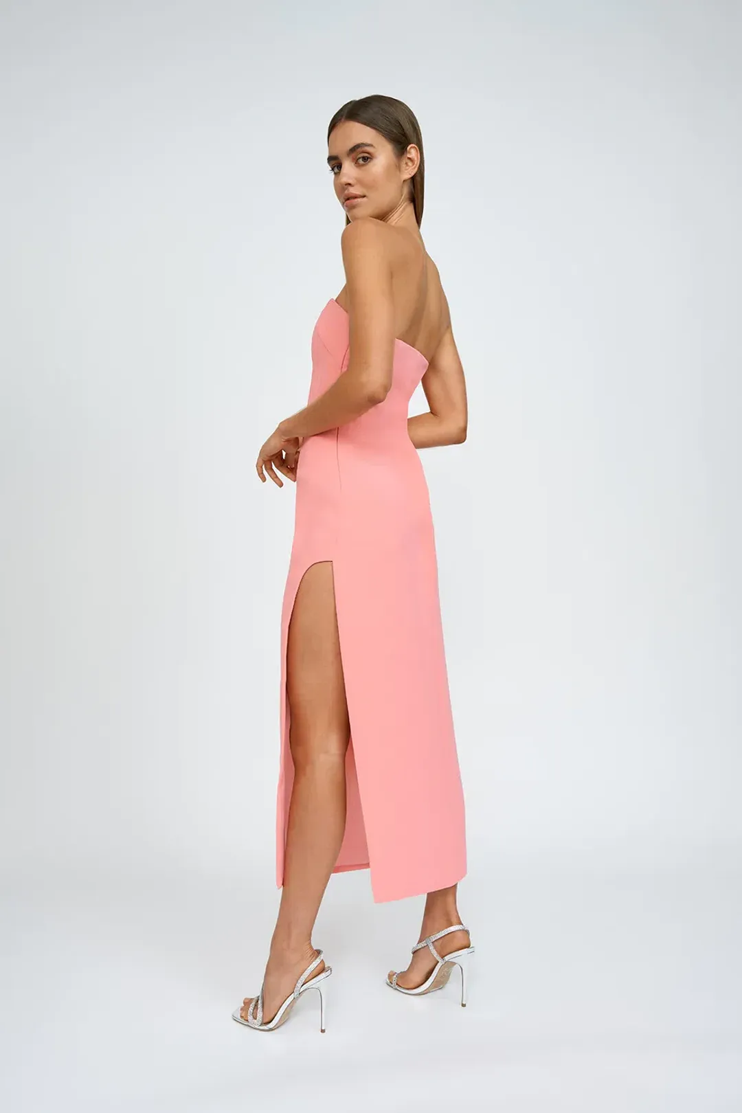 By Johnny Ginny Scoop Split Midi Dress Melon Pink Size XS / AU 6 for rent on The Volte - main image