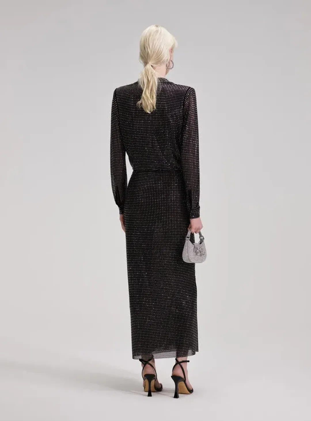 Self Portrait Rhinestone Midi Shirt Dress Black Size 10 for rent on The Volte - main image