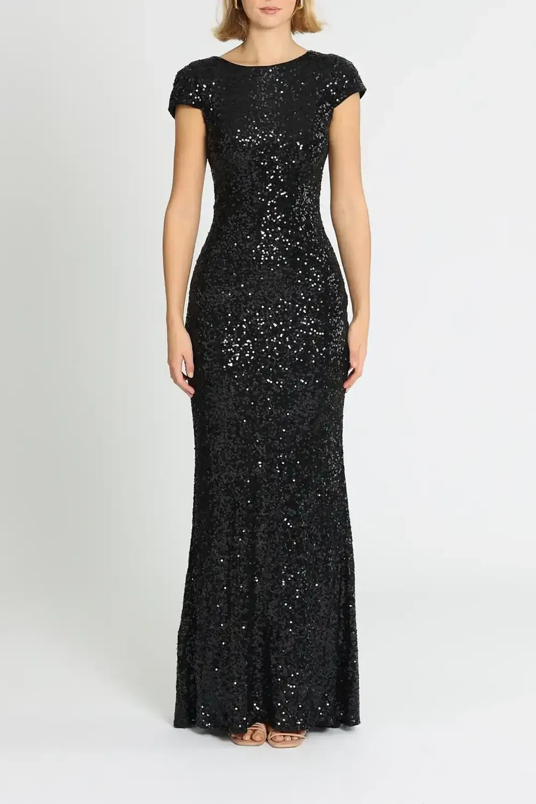 Badgley Mischka Sequin Cowl Back Gown Black Size 8 for rent on The Volte - main image