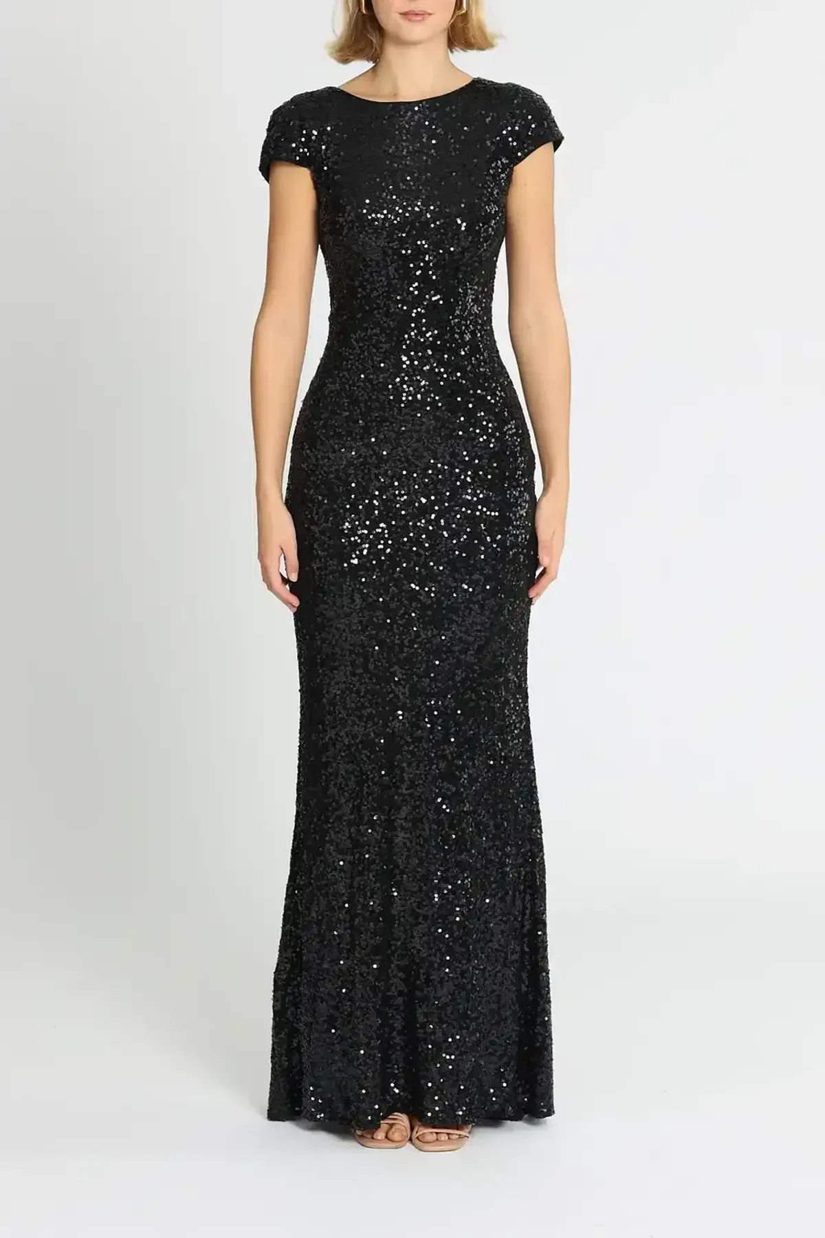 Badgley Mischka Sequin Cowl Back Gown Black Size 8 for rent on The Volte - main image