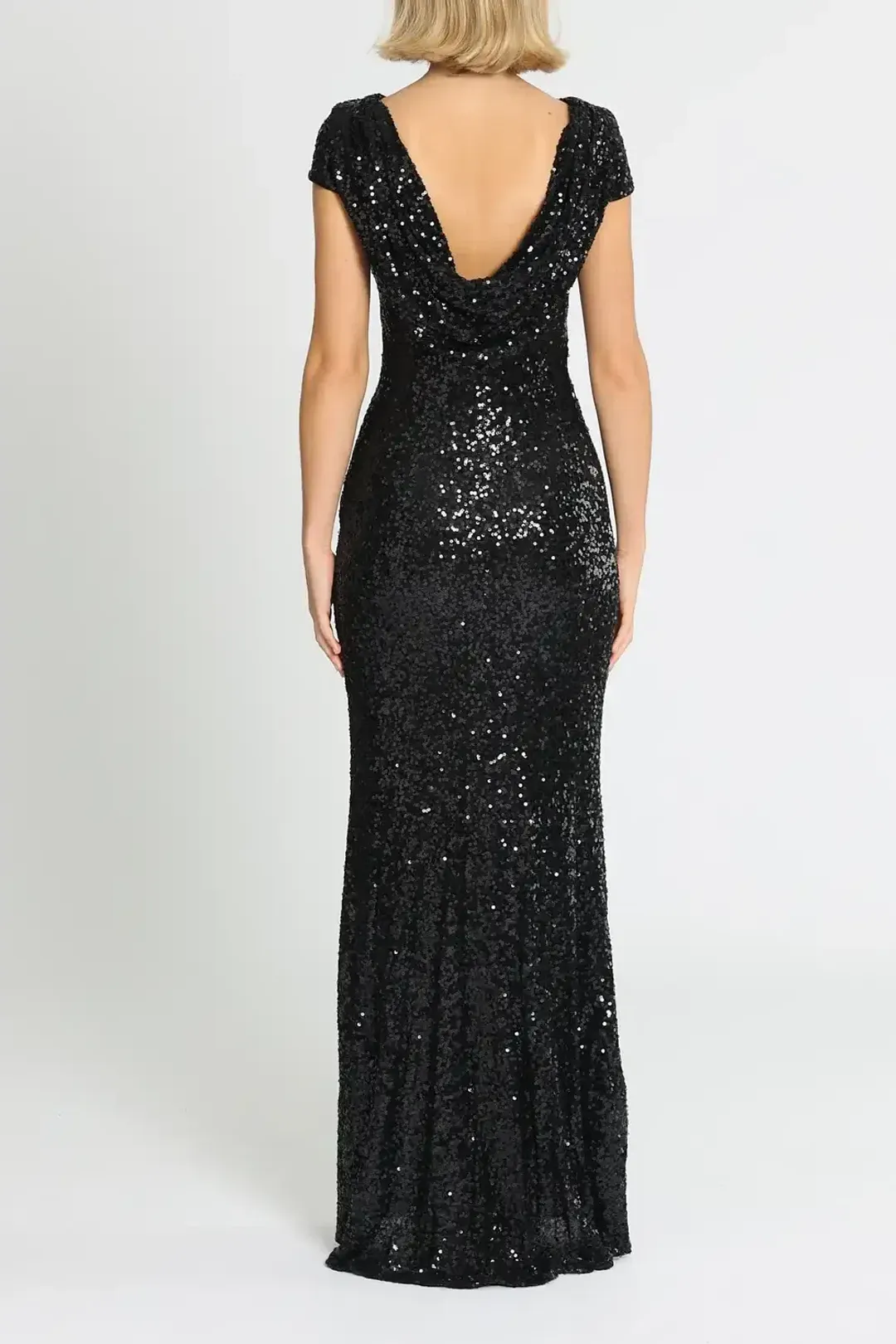 Badgley Mischka Sequin Cowl Back Gown Black Size 8 for rent on The Volte - main image