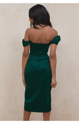 House of CB Loretta Satin Off Shoulder Dress Emerald Green Size L / AU 12 for rent on The Volte - image 6