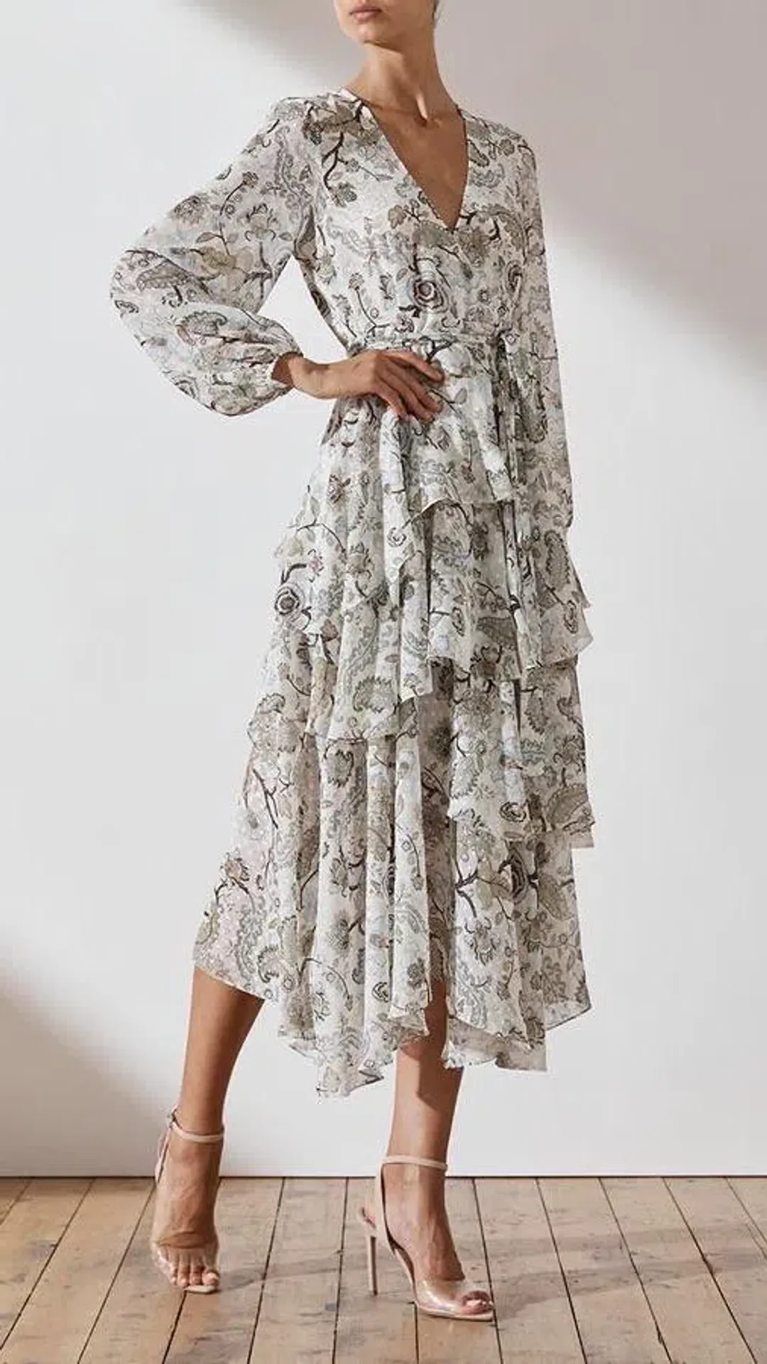 Shona Joy Quinn Tiered Midi Dress Floral Size 10 for rent on The Volte - main image
