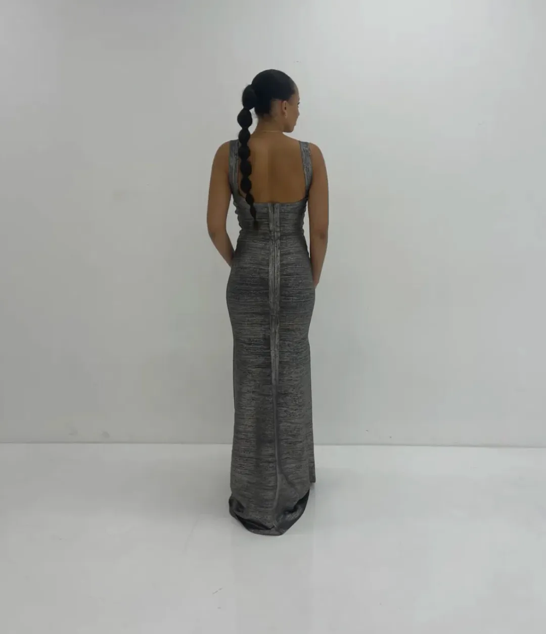 Herve Leger Foil Gown Grey Size S / AU 8 for rent on The Volte - main image
