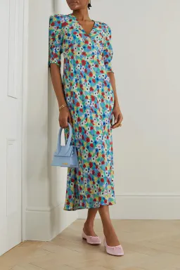 Rixo Zadie V Neck Midi Dress Floral Size XXS / AU 6 for rent on The Volte - image 1