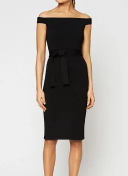 Scanlan Theodore Off Shoulder Crepe Knit Tinsel Dress Black in Size M/AU 10 for rent on The Volte - image 1