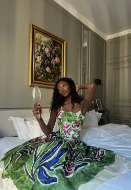 Aje Paradiso Green Floral Cinched Midi Dress Native Gumnut Floral Size 14 for rent on The Volte - image 6